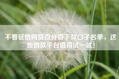 不看征信网贷百分百下款口子名单，这些借款平台值得试一试！