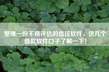 整理一份不用评估的借钱软件，这几个借款软件口子了解一下！