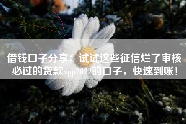 借钱口子分享：试试这些征信烂了审核必过的贷款app2022的口子，快速到账！