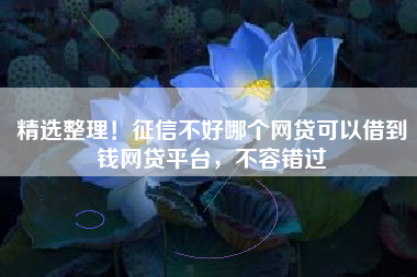 精选整理！征信不好哪个网贷可以借到钱网贷平台，不容错过