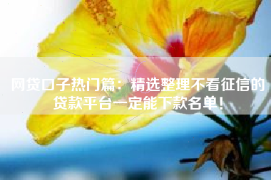 网贷口子热门篇：精选整理不看征信的贷款平台一定能下款名单！