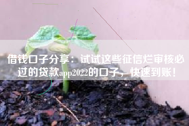 借钱口子分享：试试这些征信烂审核必过的贷款app2022的口子，快速到账！