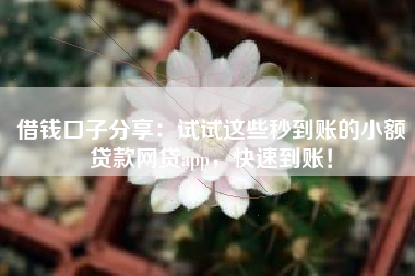 借钱口子分享：试试这些秒到账的小额贷款网贷app，快速到账！