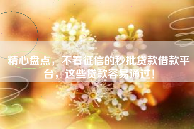 精心盘点，不看征信的秒批贷款借款平台，这些贷款容易通过！