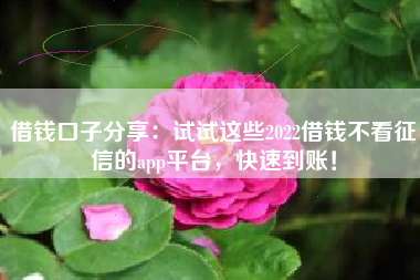 借钱口子分享：试试这些2022借钱不看征信的app平台，快速到账！