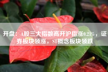 开盘：A股三大指数高开沪指涨0.21%，证券板块领涨，ST概念板块领跌