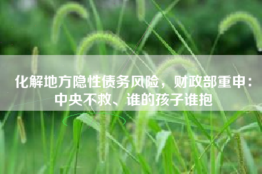 化解地方隐性债务风险，财政部重申：中央不救、谁的孩子谁抱